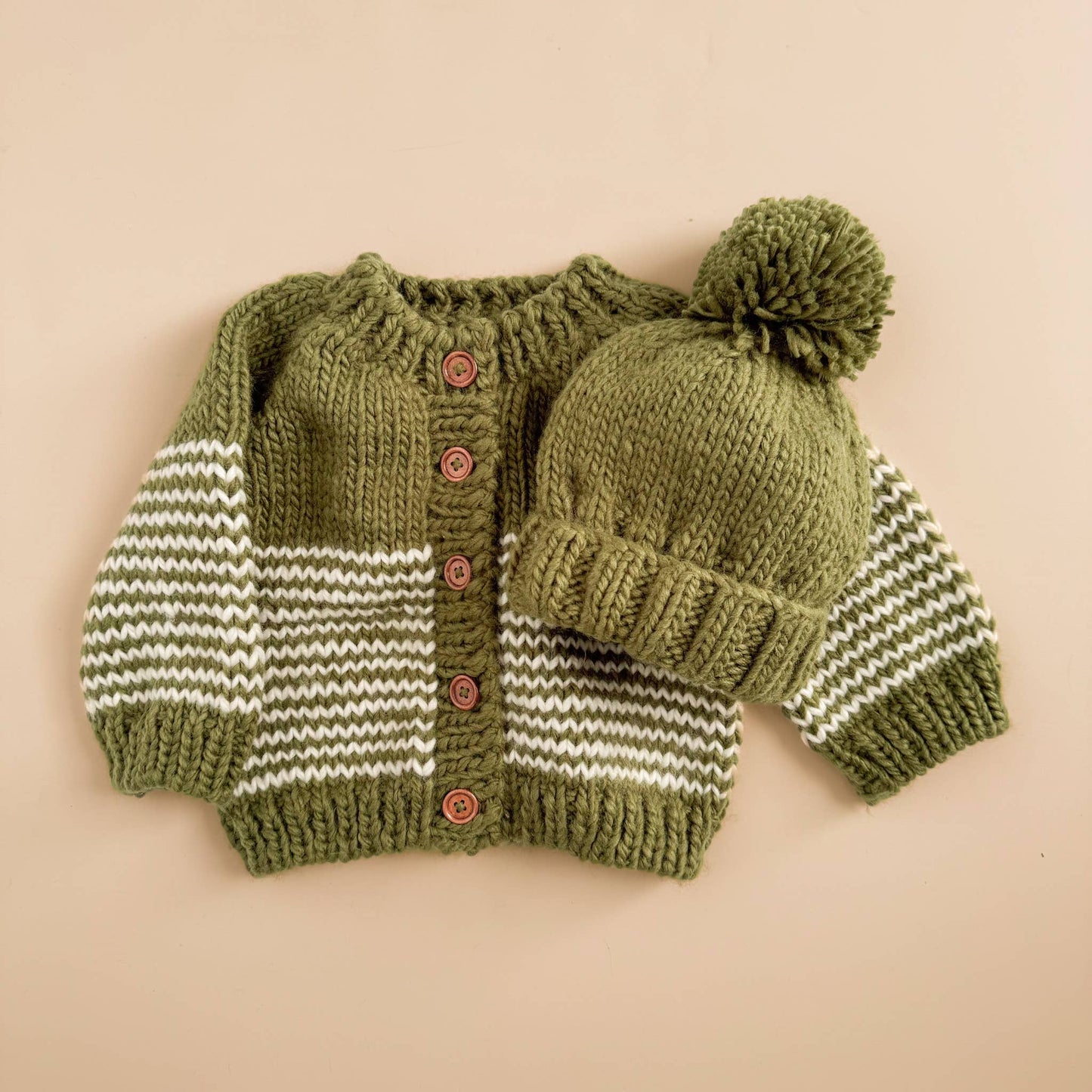 Kids Stripe Cardigan - Moss