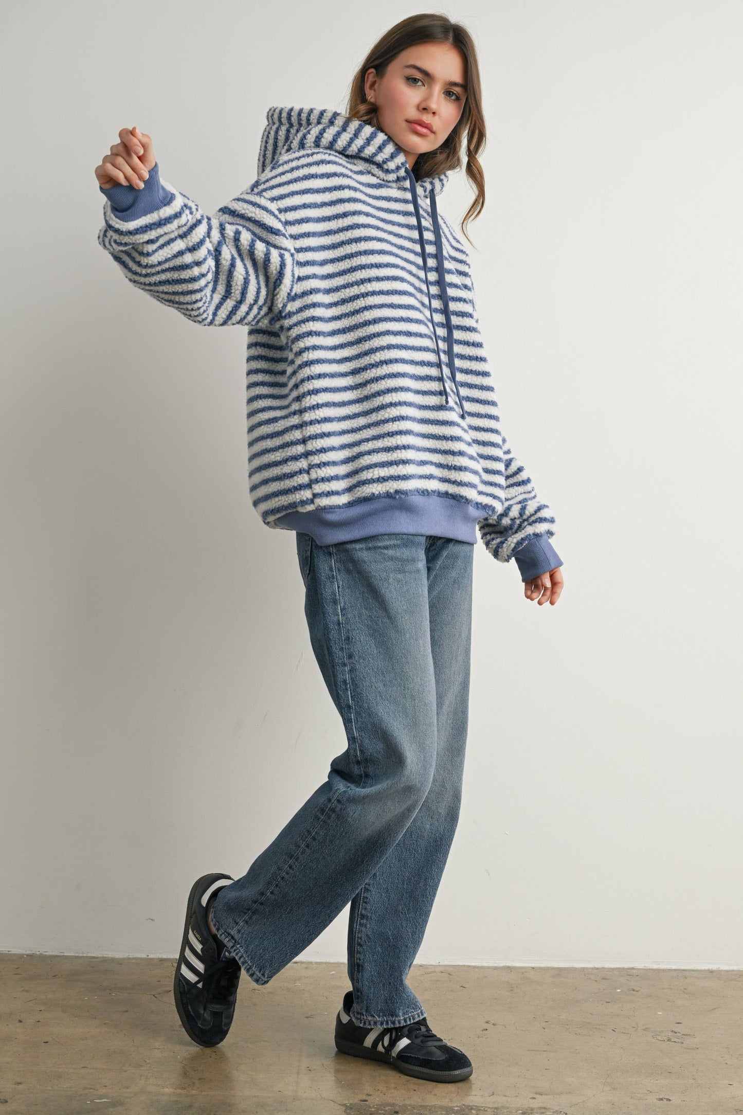 Brushed Striped Puffy Hoodie