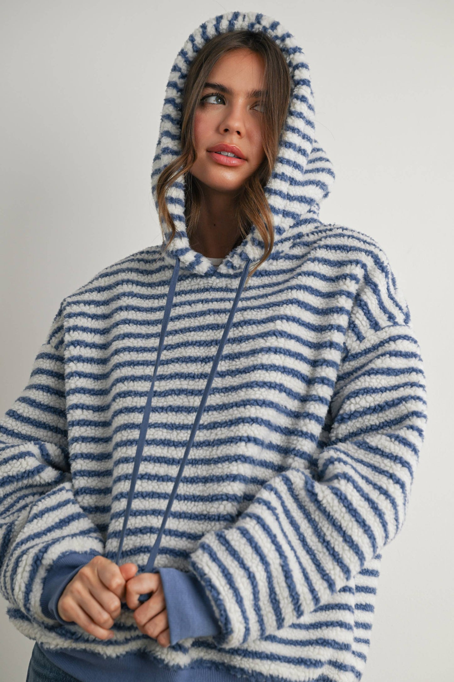 Brushed Striped Puffy Hoodie