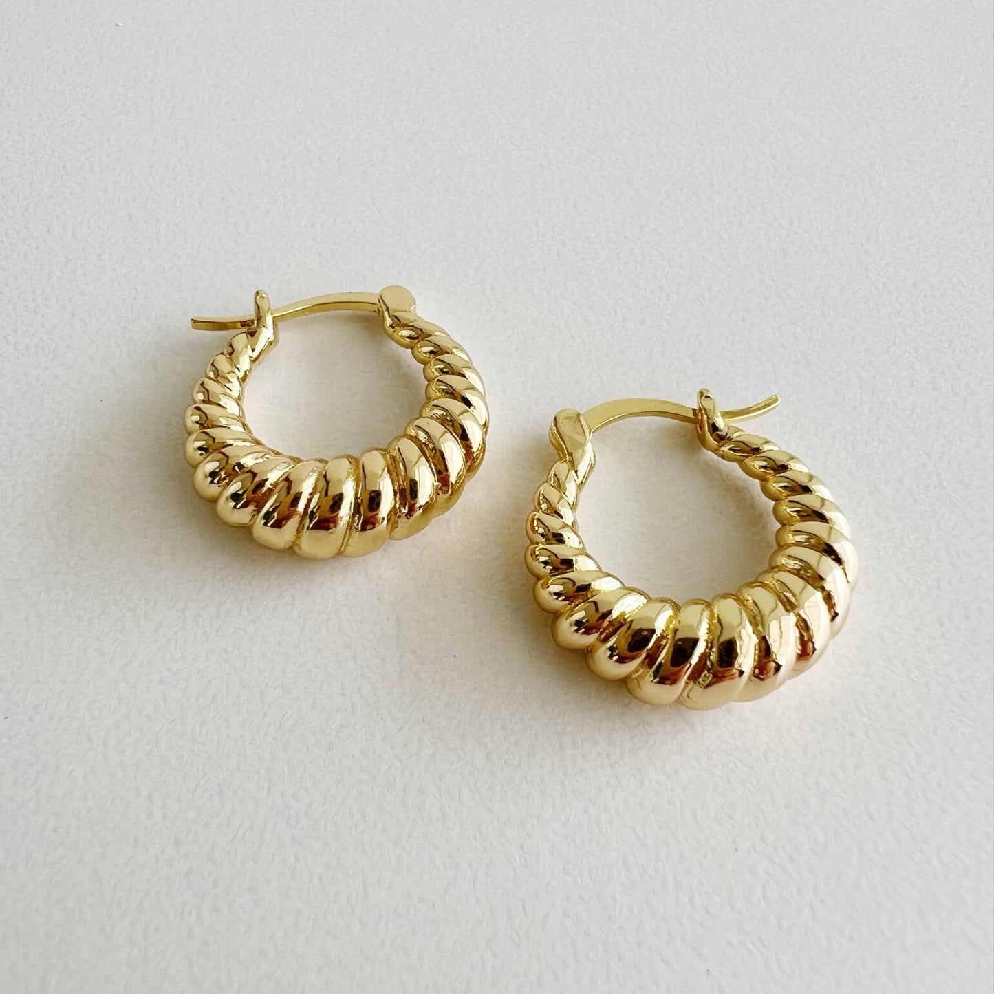 Gold Croissant Twist Hoops