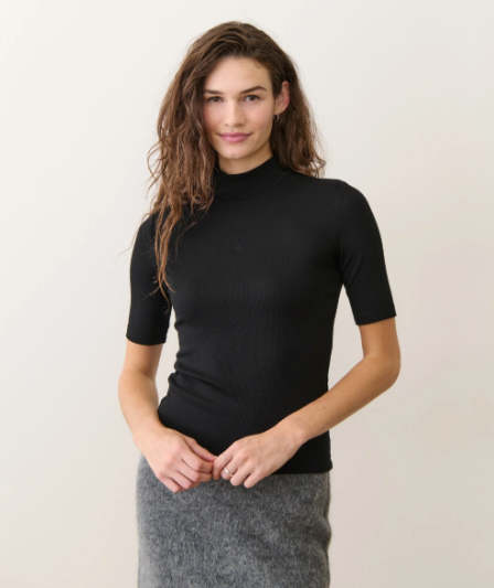 Marine Layer Black Rib Mock Neck Top