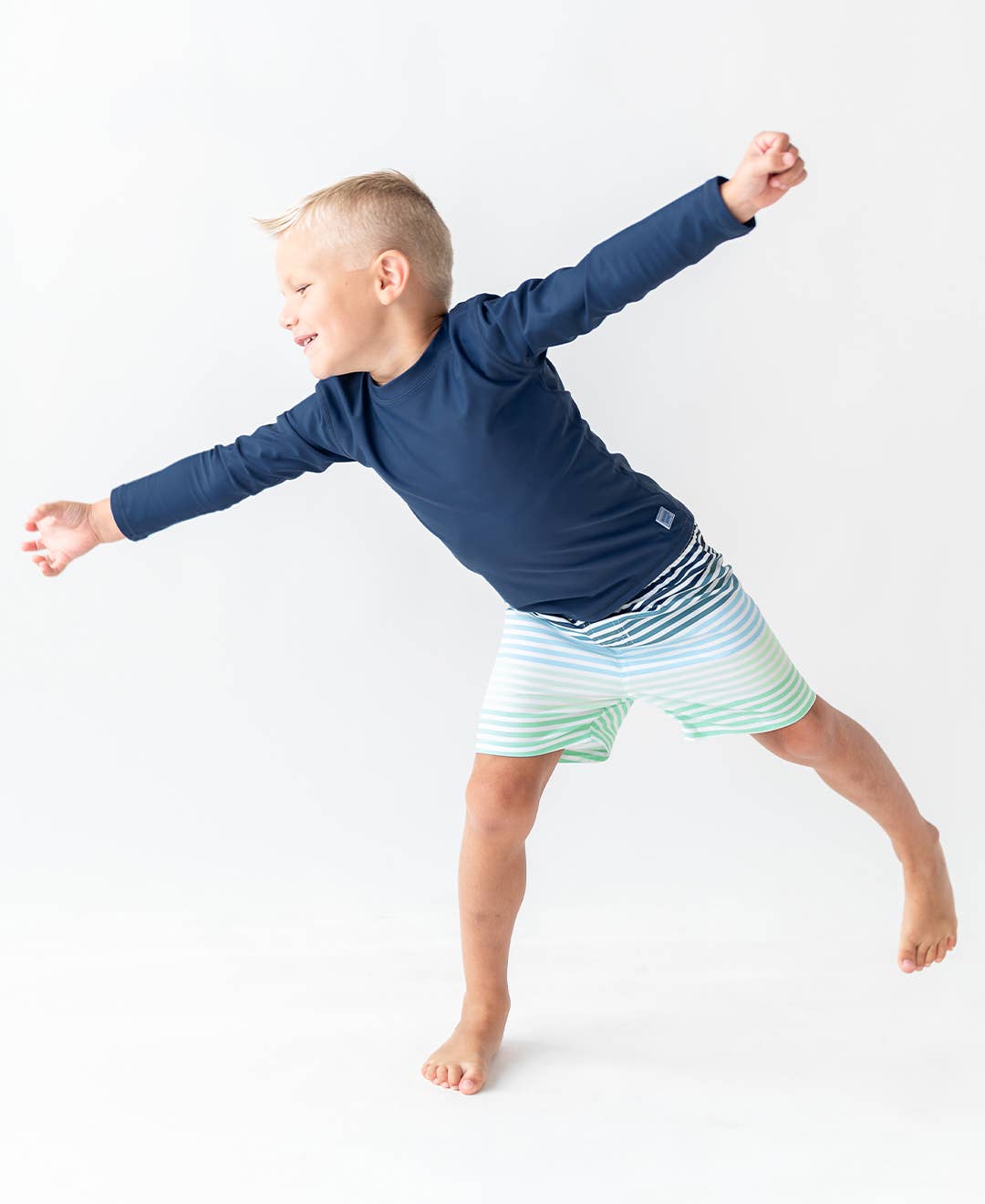 Kids Coastal Stripe Swim Trunks