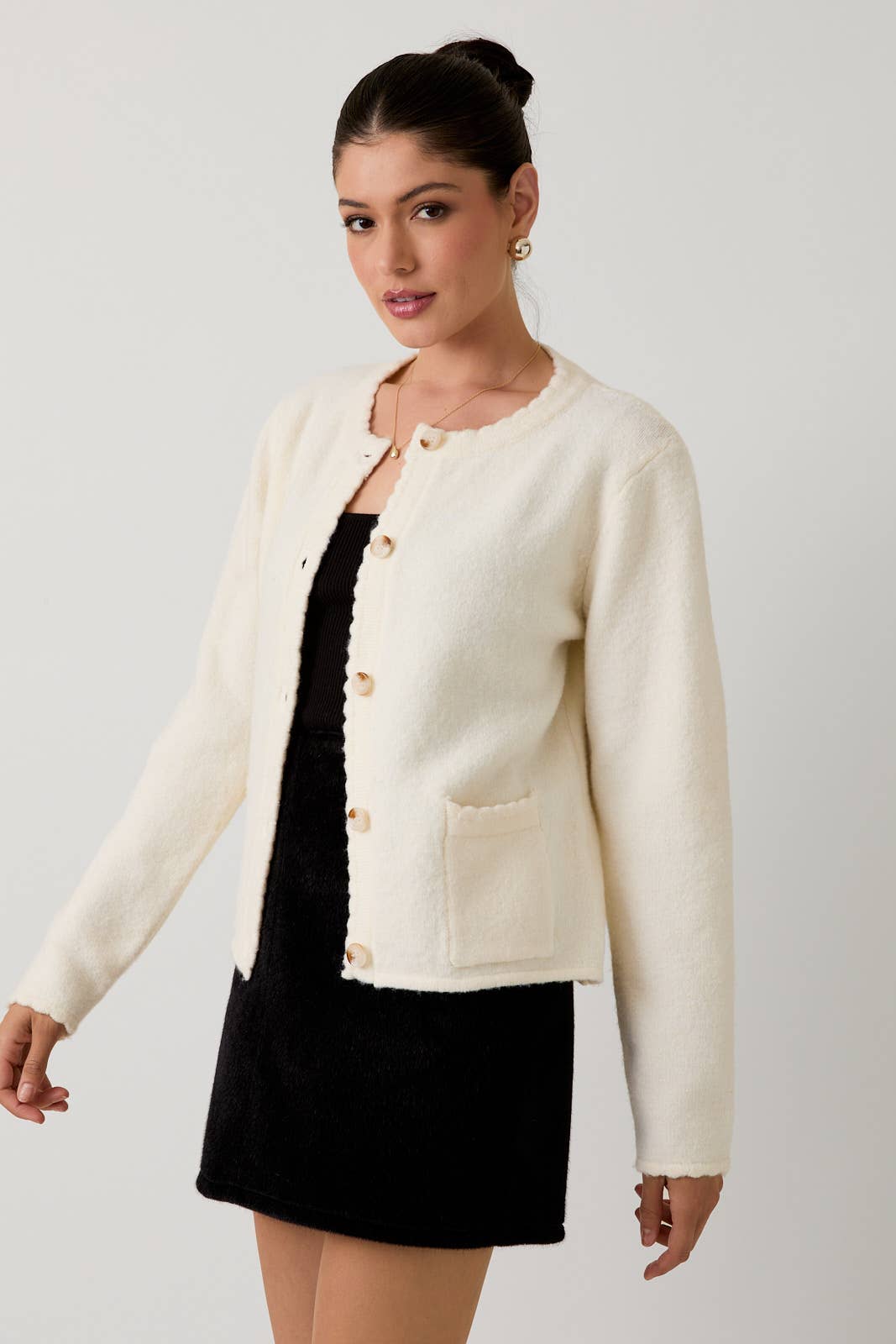 Cream Scallop Edge Cardigan