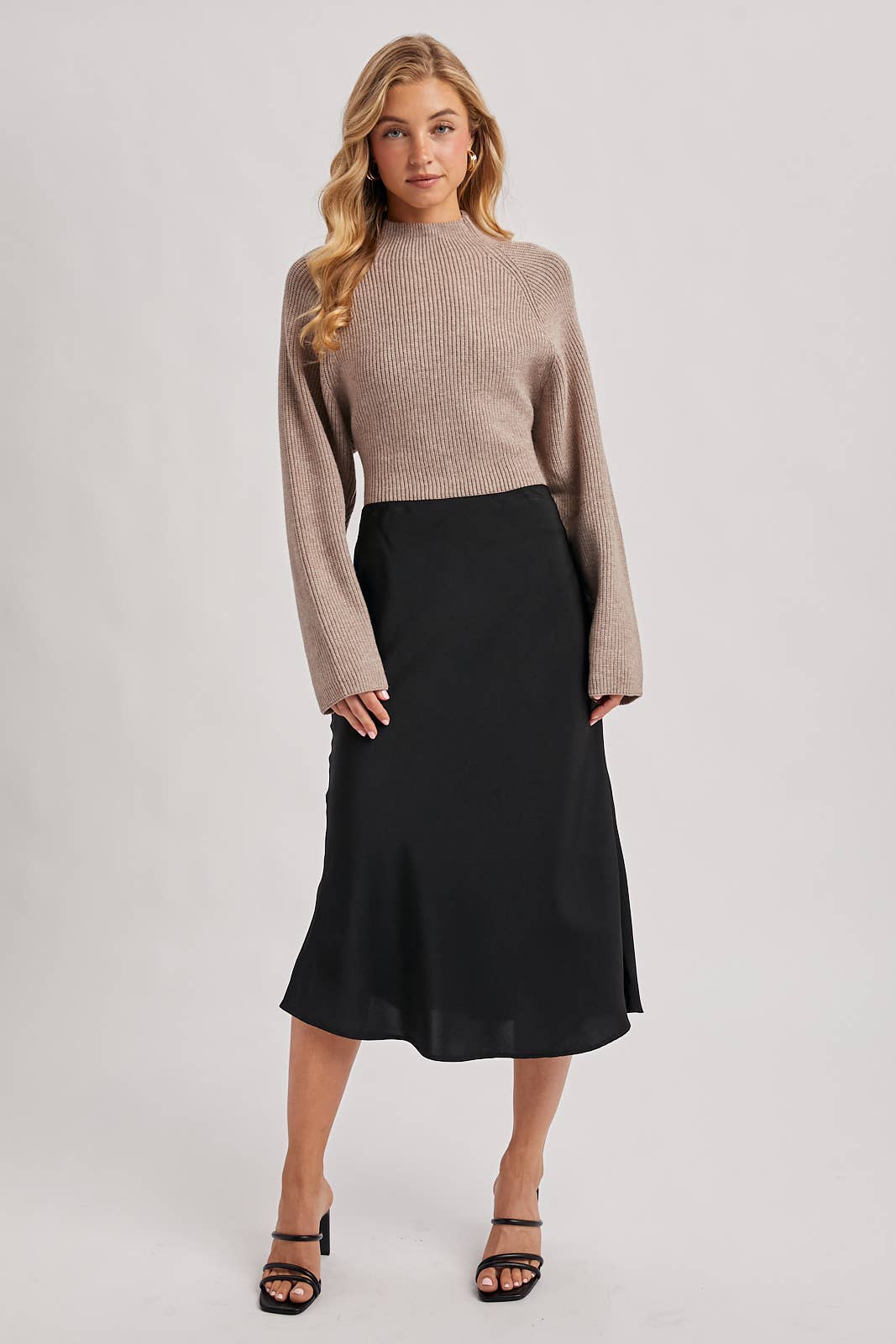 Black Satin Midi Skirt