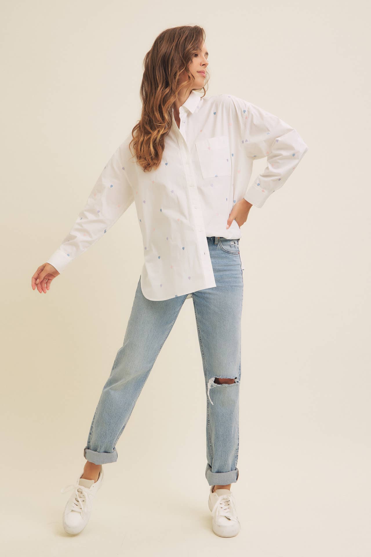 Hearts Embroidered Button Down