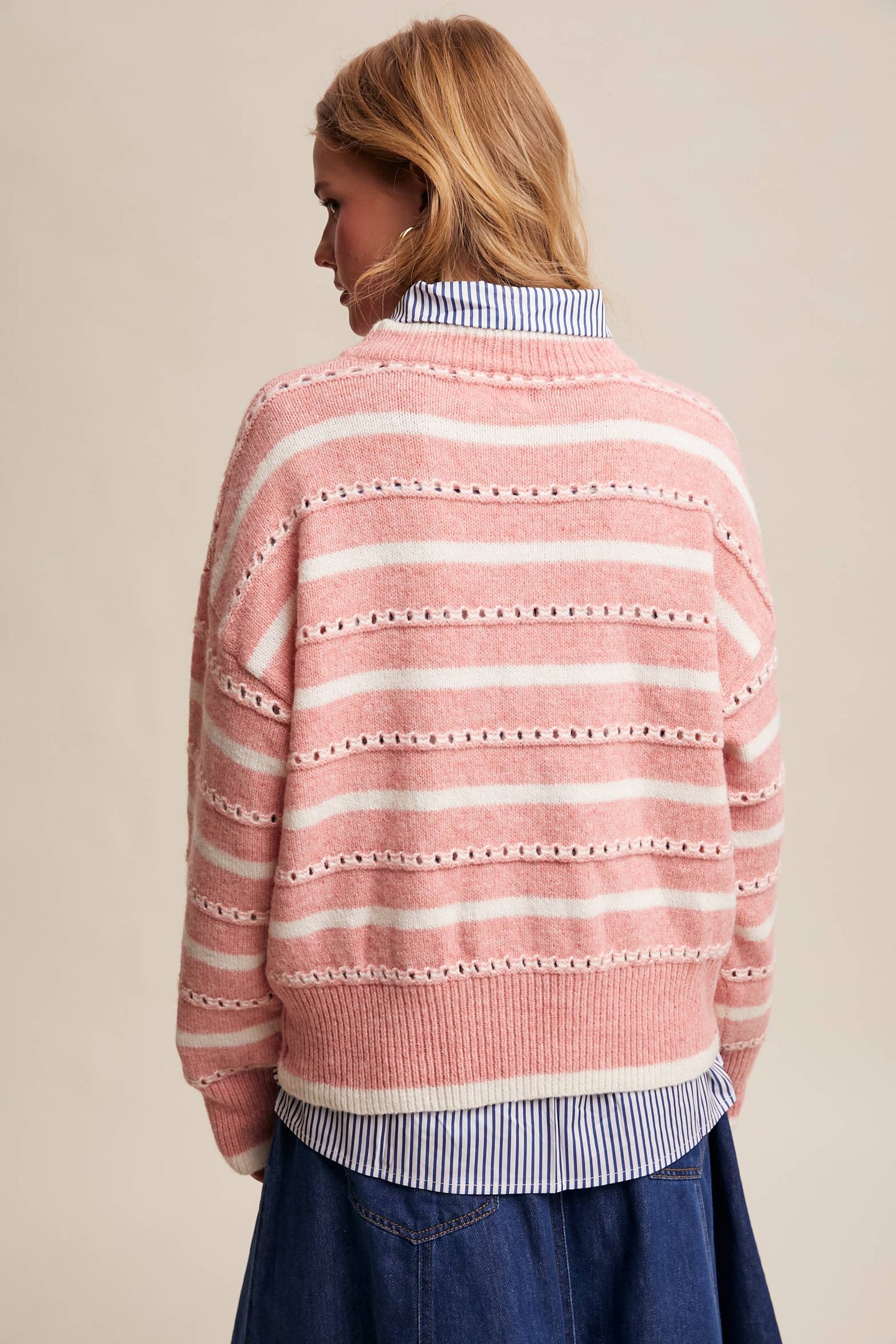 Pink Open-Stitch Sweater