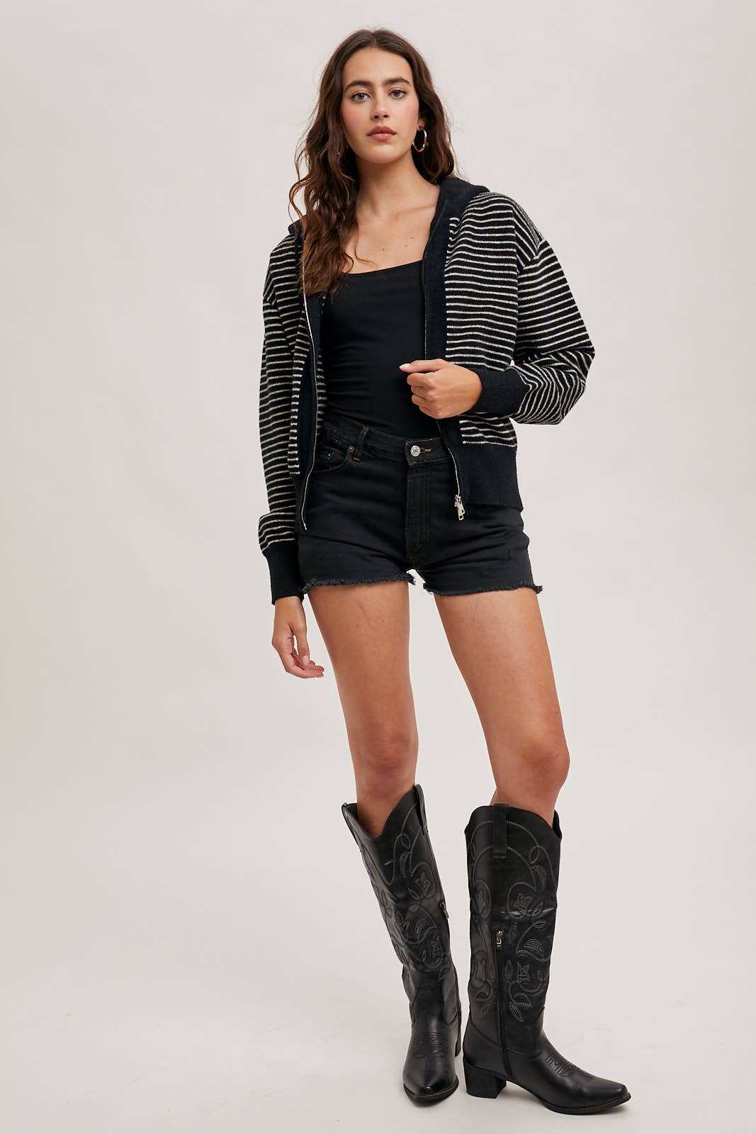 Black Striped Hoodie Jacket