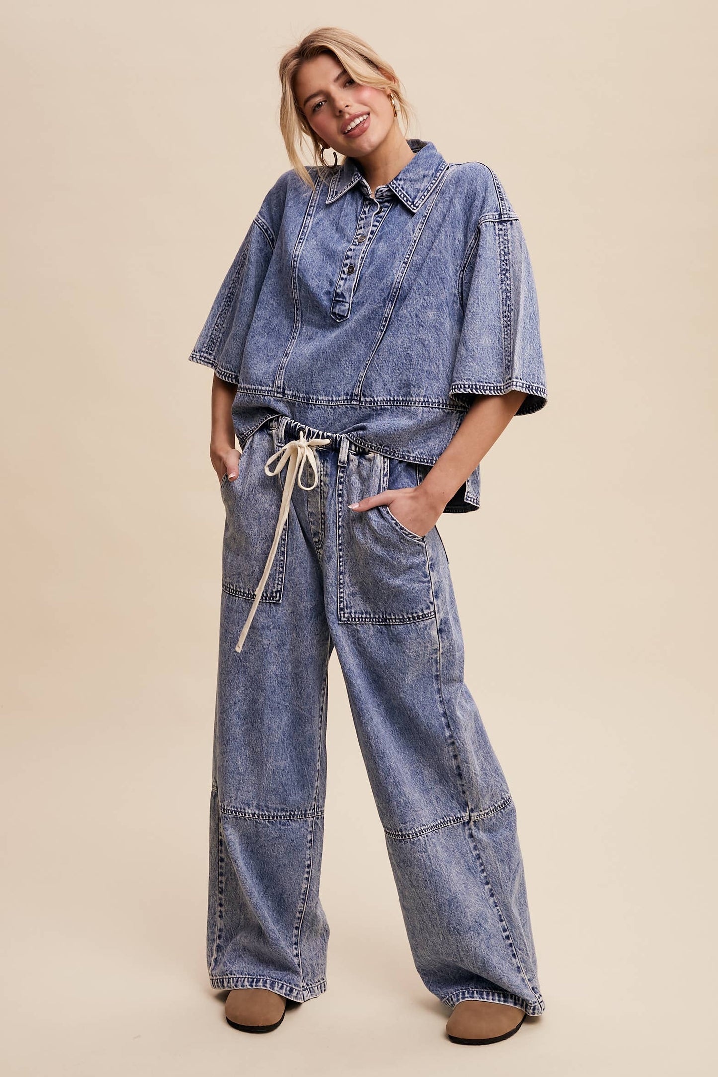 Wide-Leg Denim Drawstring