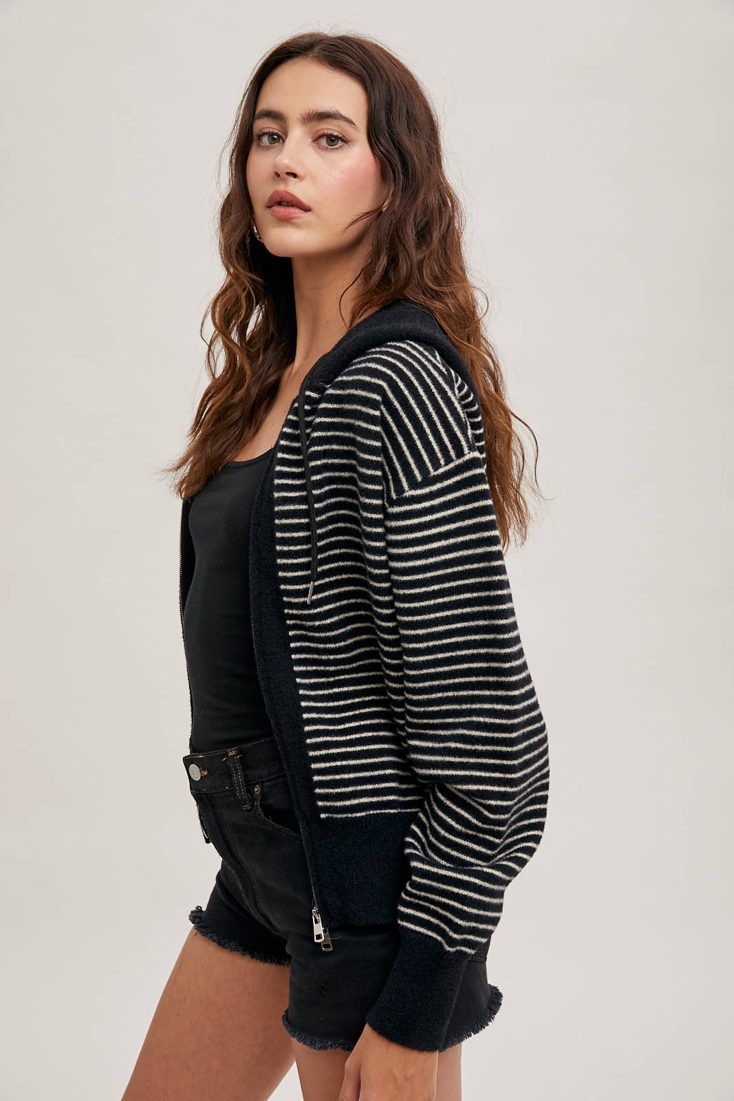 Black Striped Hoodie Jacket