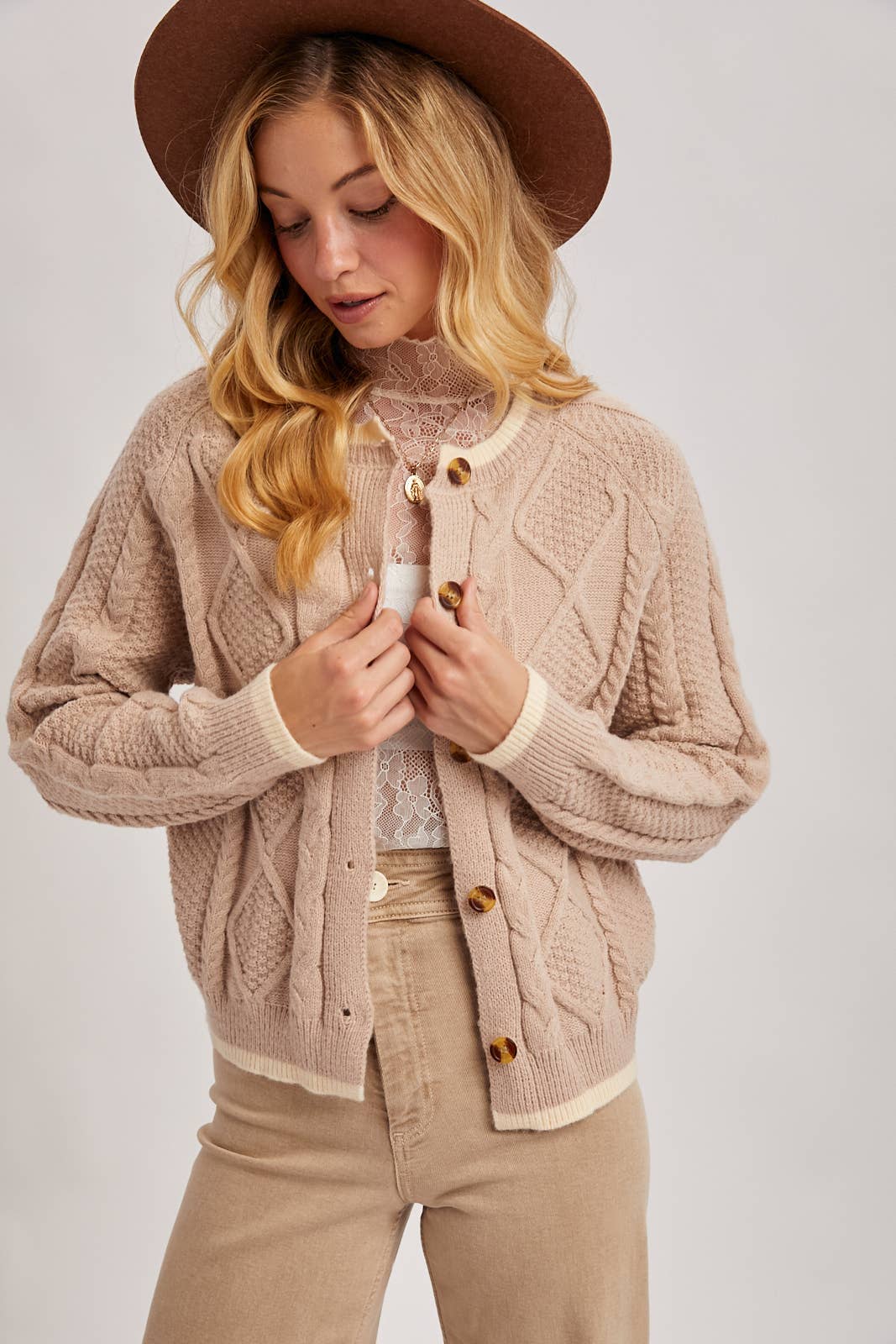 Latte Cable Knit Cardigan