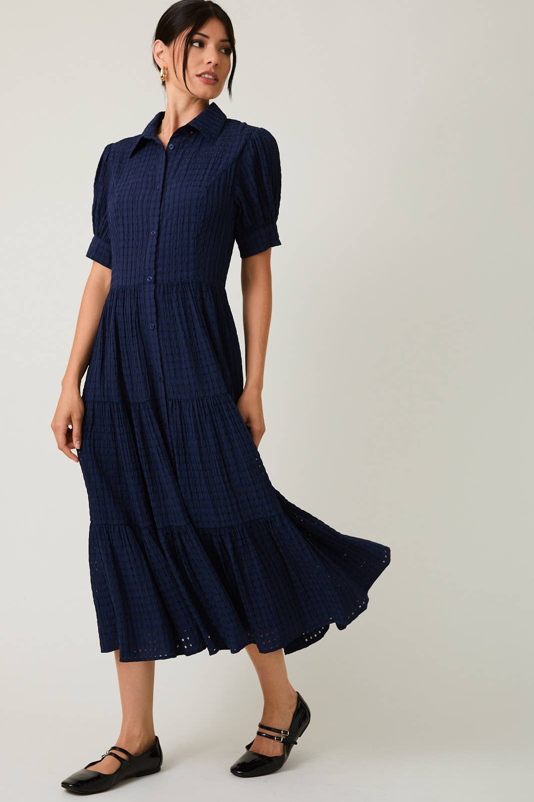 Navy Tiered Midi Dress