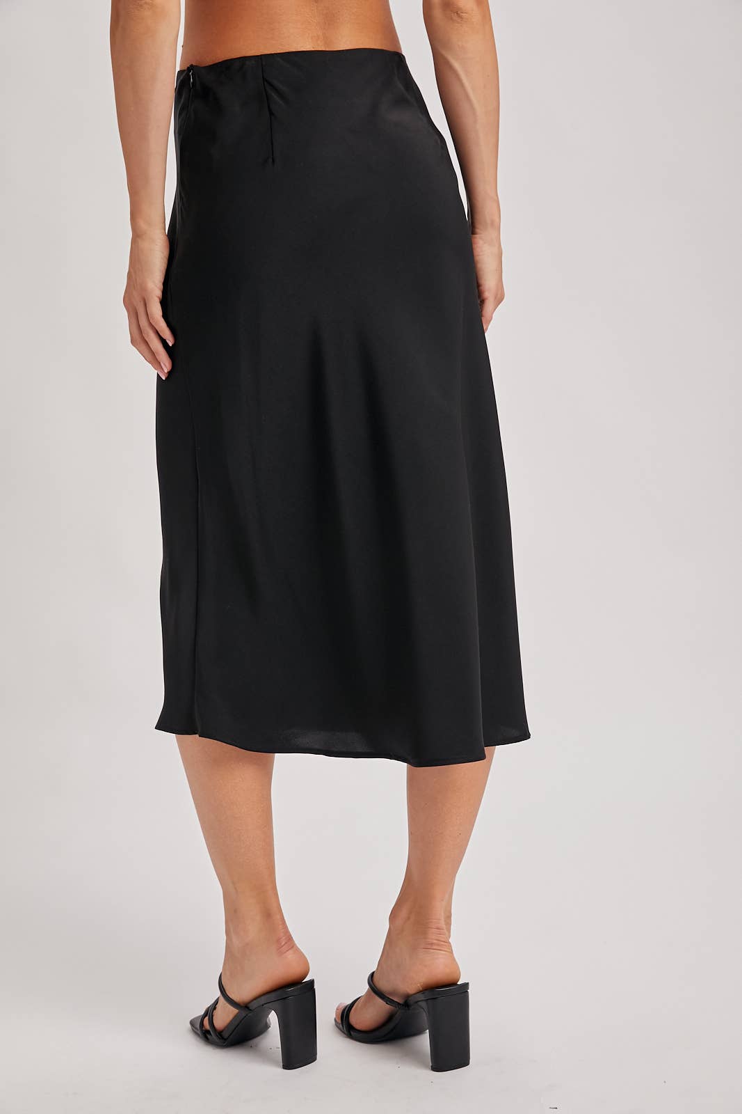 Black Satin Midi Skirt
