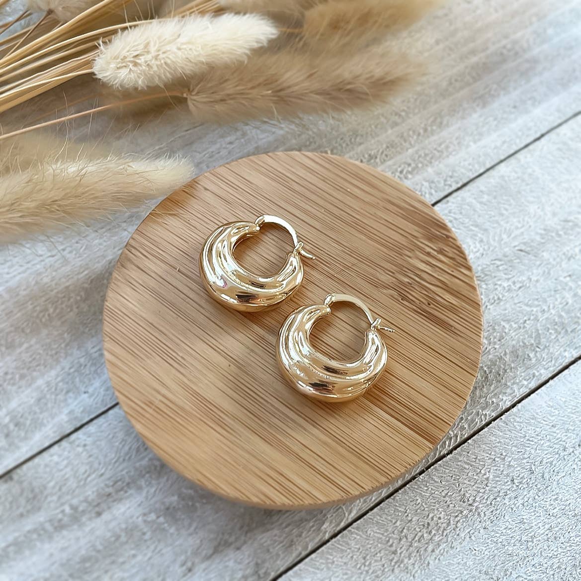 Gold Ripple Hoop Earrings