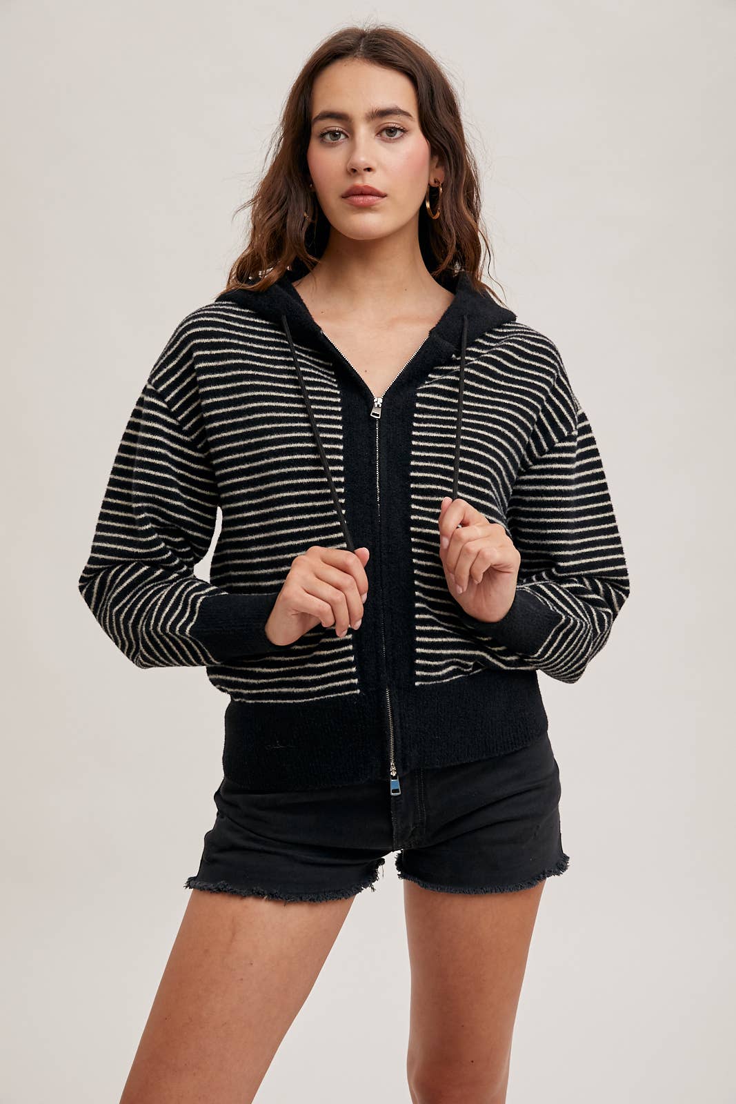 Black Striped Hoodie Jacket