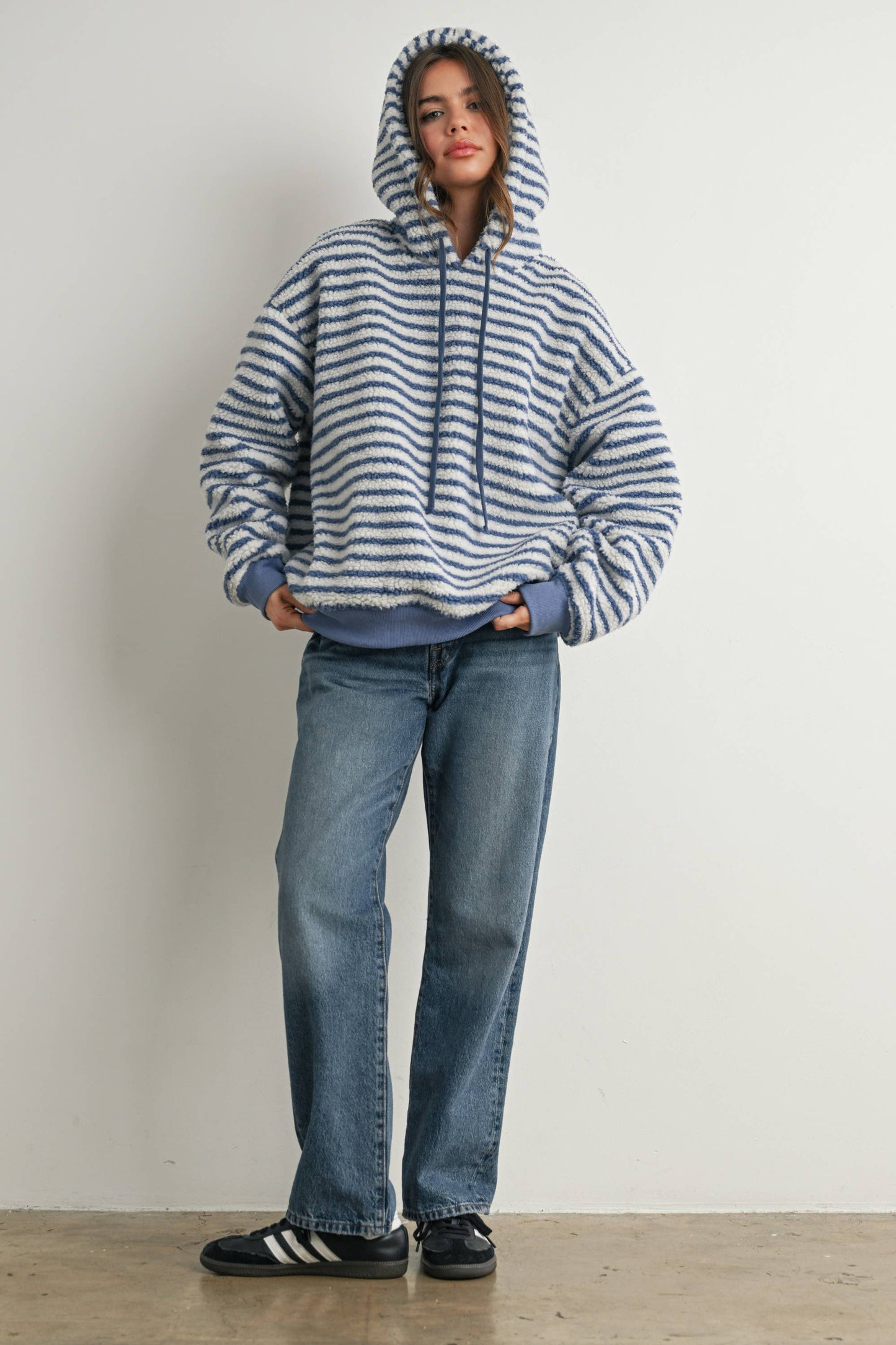 Brushed Striped Puffy Hoodie