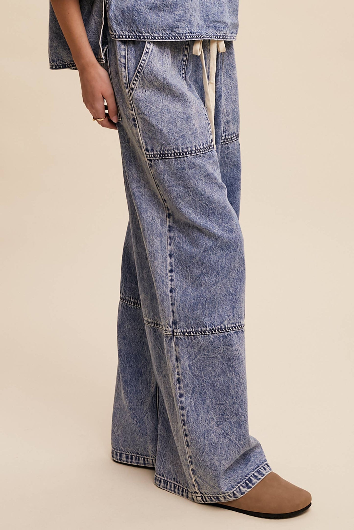 Wide-Leg Denim Drawstring