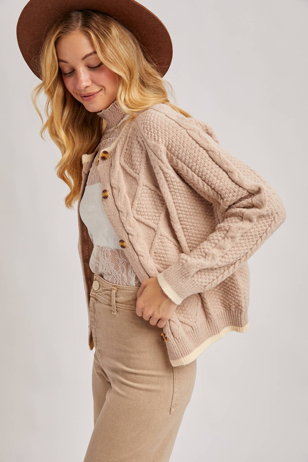 Latte Cable Knit Cardigan