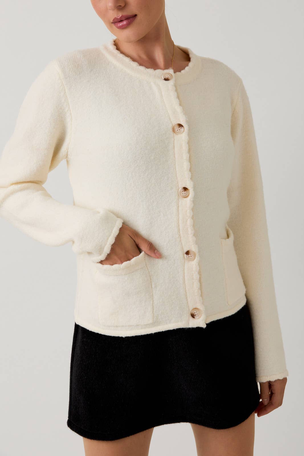 Cream Scallop Edge Cardigan