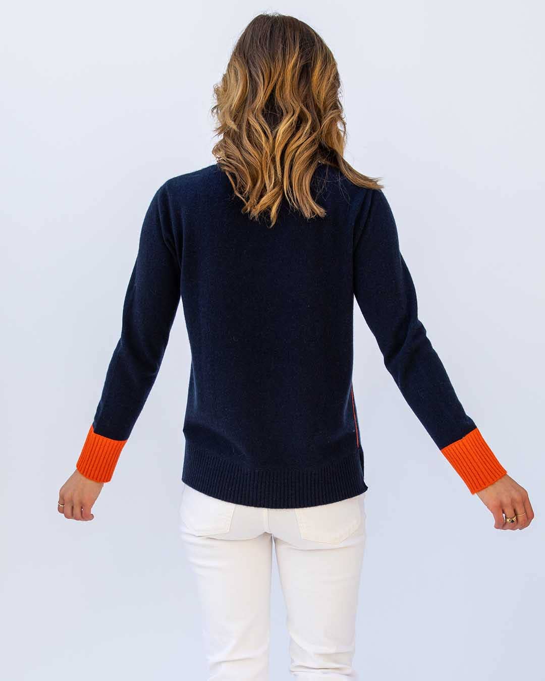 Navy & Orange Cashmere Sweater