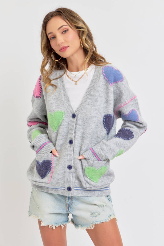 Grey Heart Cardigan Sweater