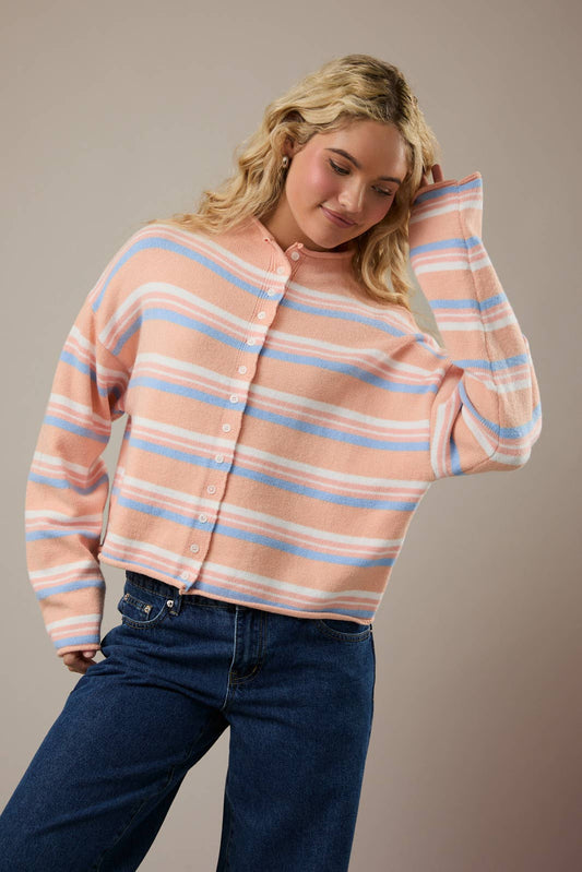 Peach Striped Cardigan