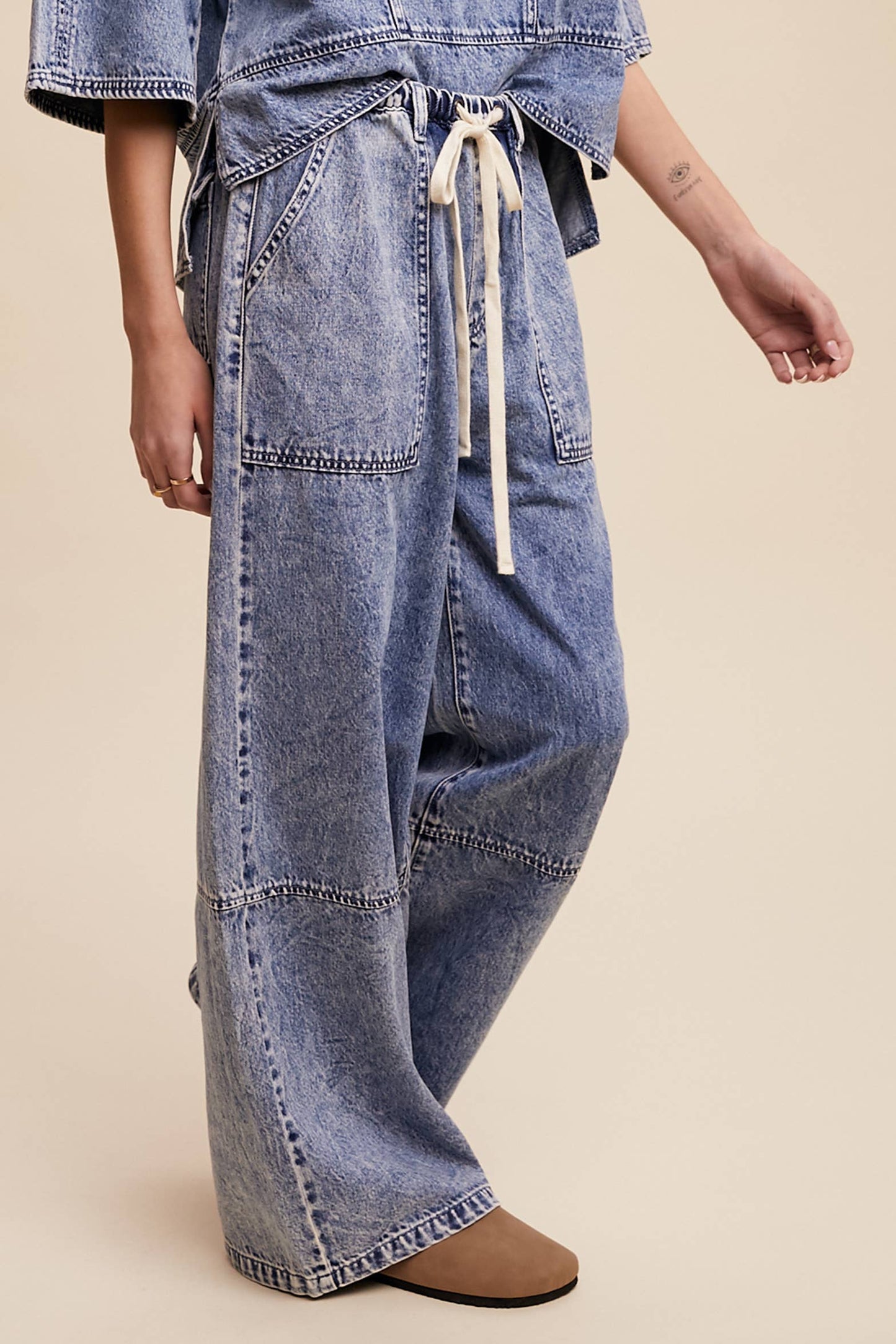 Wide-Leg Denim Drawstring