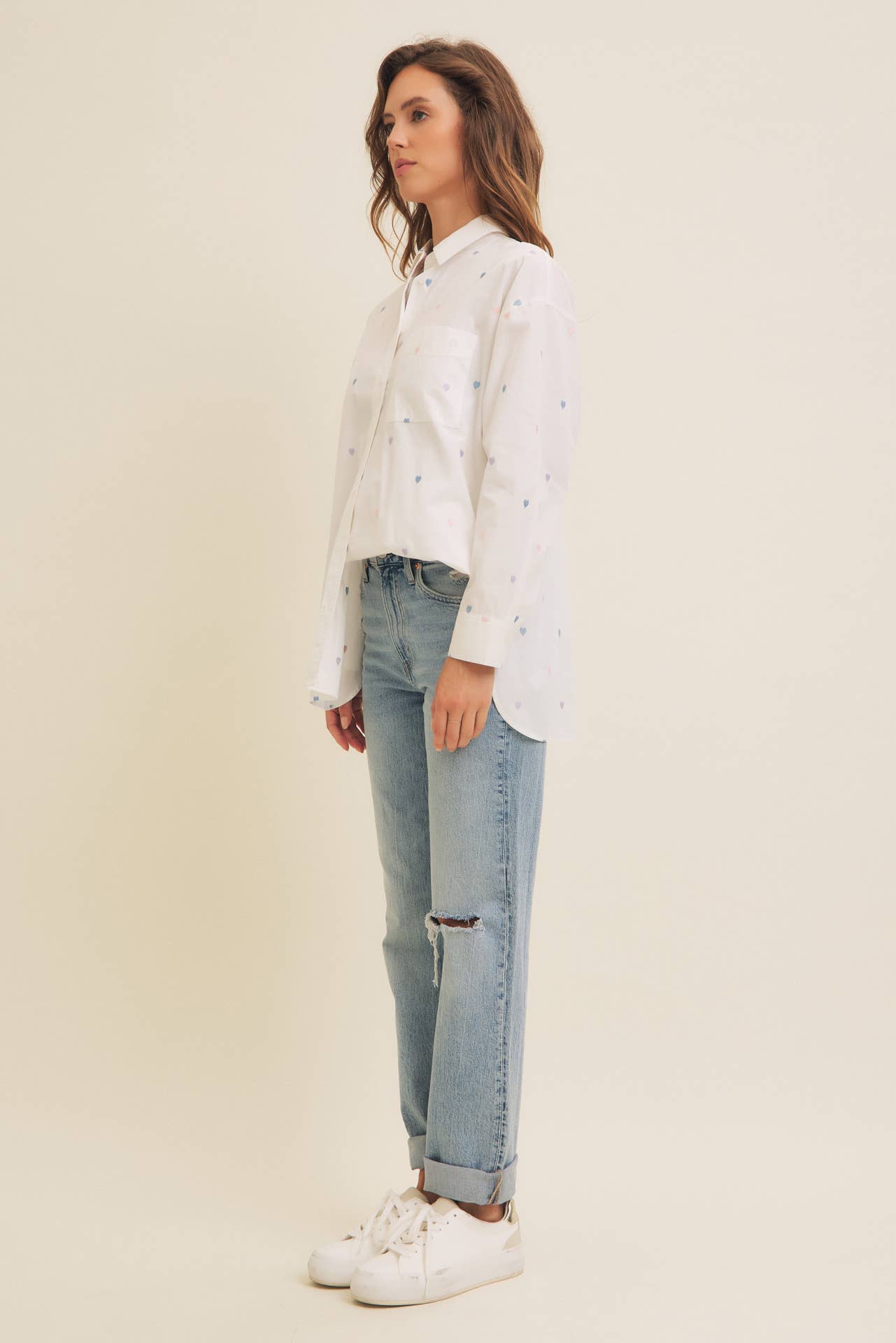 Hearts Embroidered Button Down