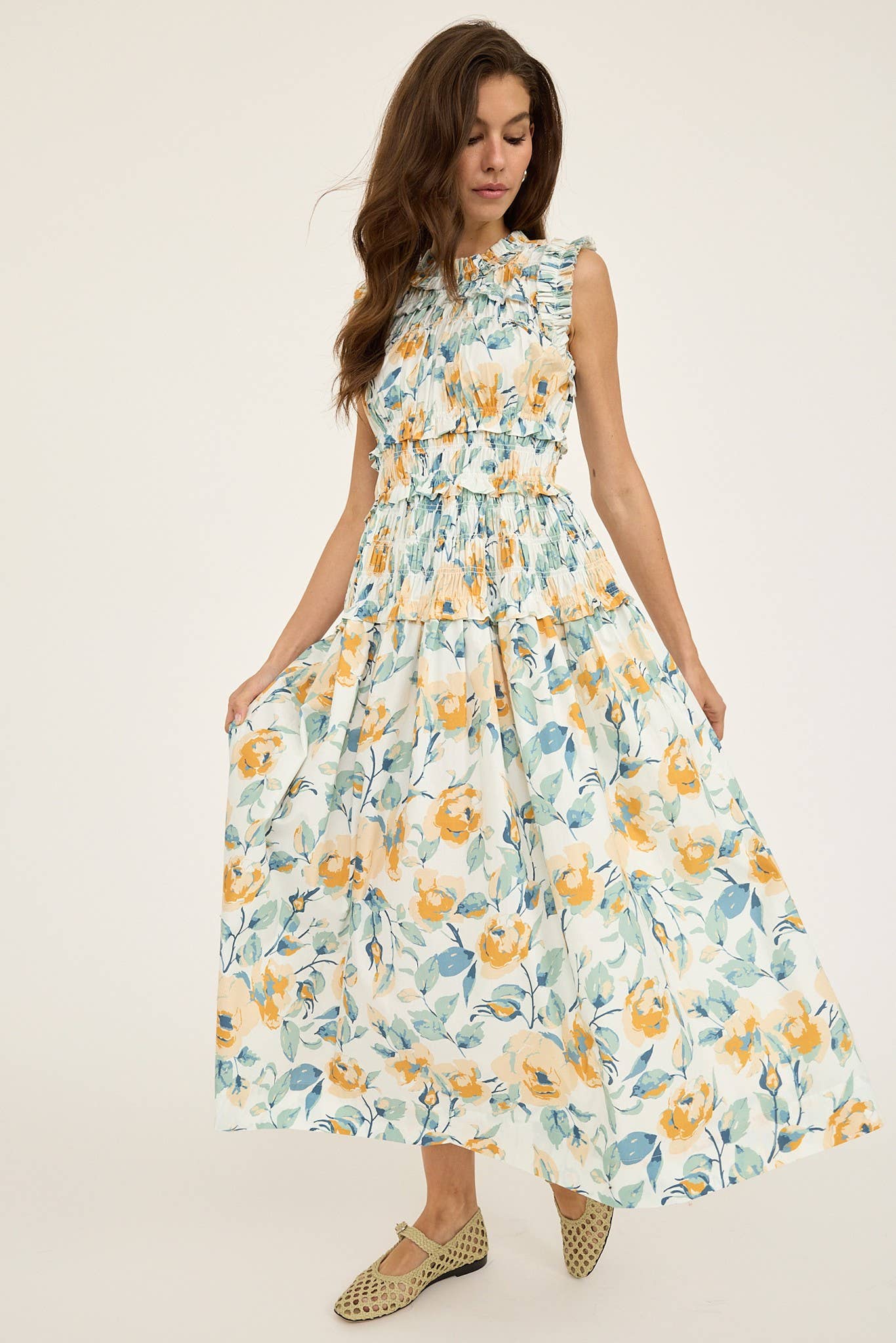 Yellow Floral Poplin Dress