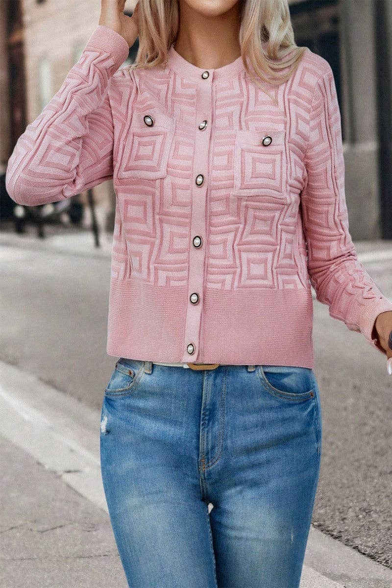 Pink Geo Cardigan