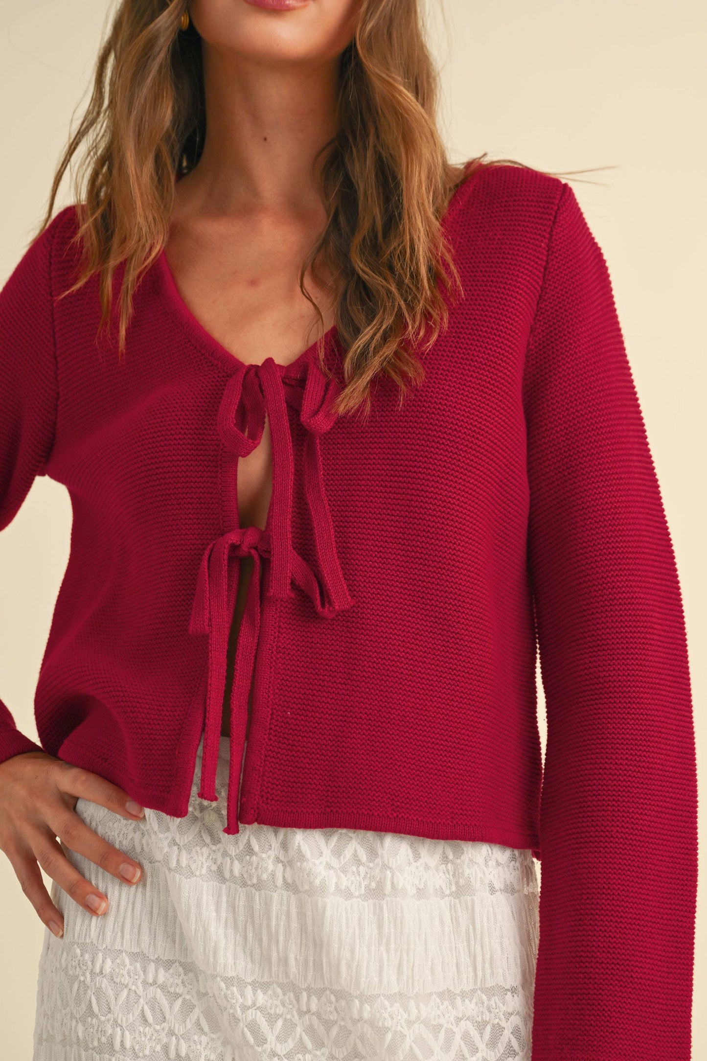 Red Tie Front Cardigan