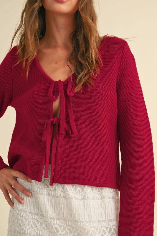 Red Tie Front Cardigan