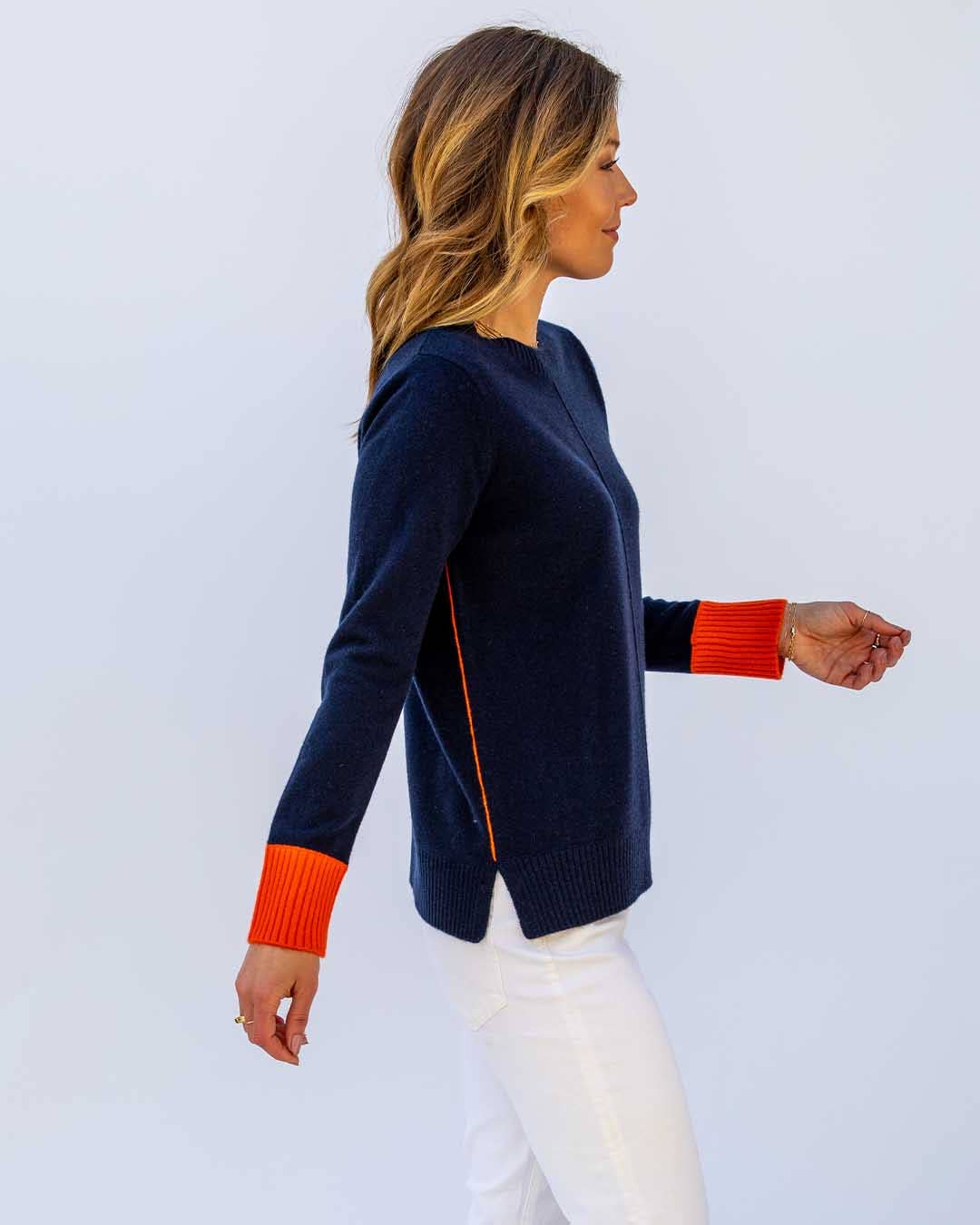 Navy & Orange Cashmere Sweater