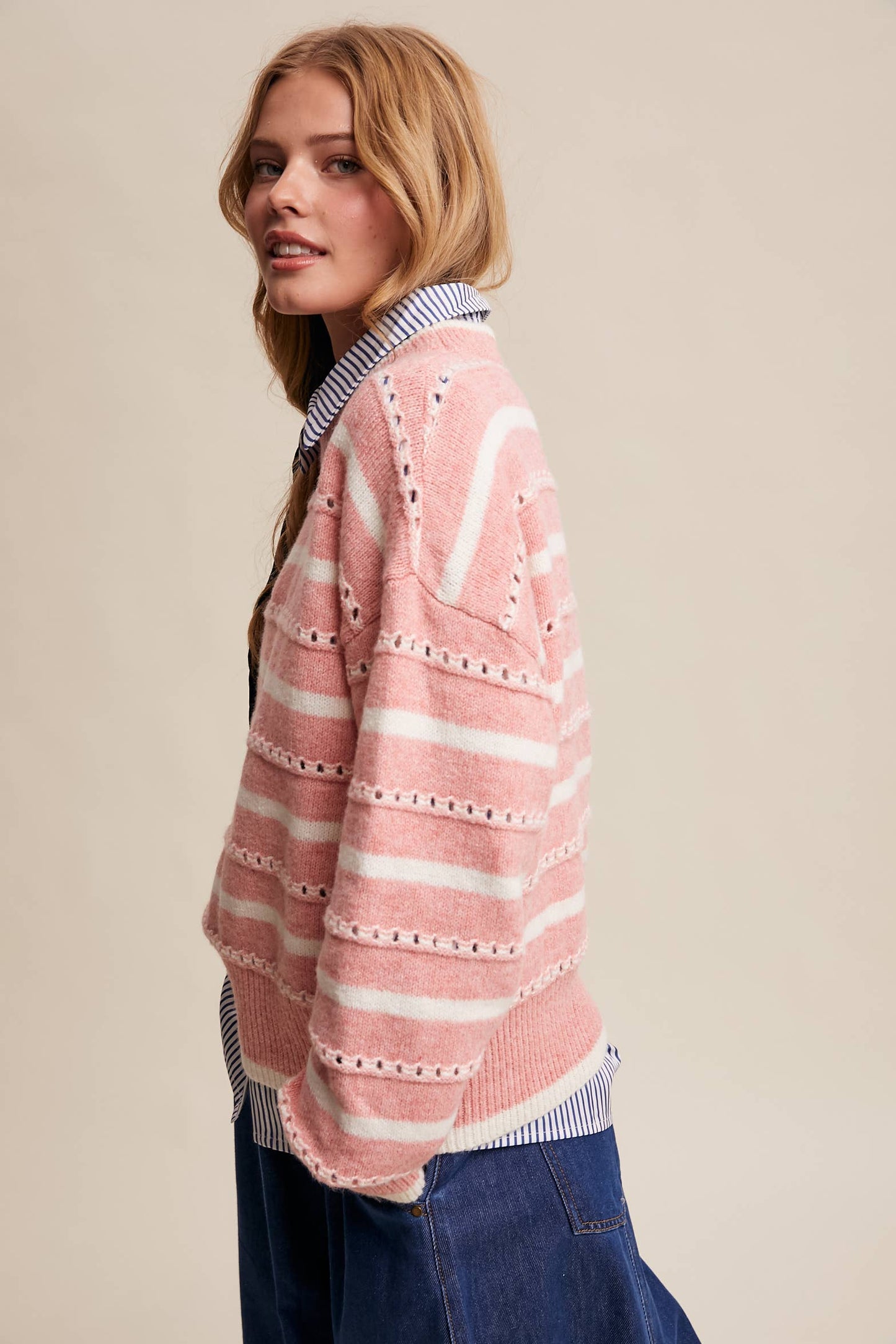 Pink Open-Stitch Sweater