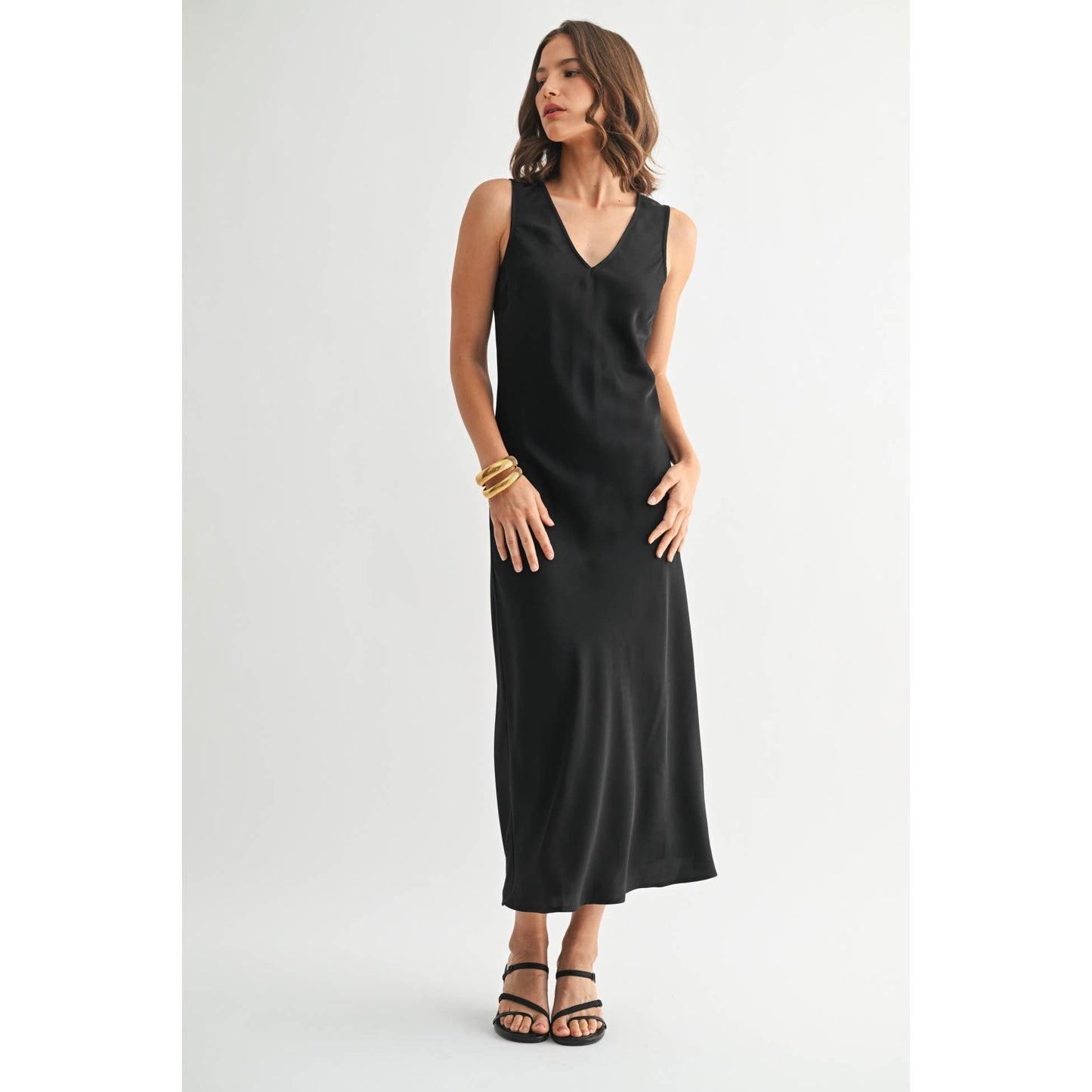 Black Satin Maxi Dress