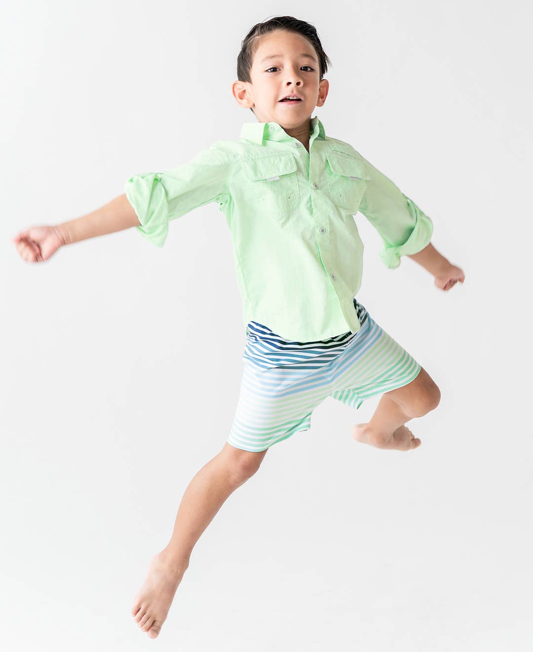 Kids Coastal Stripe Swim Trunks