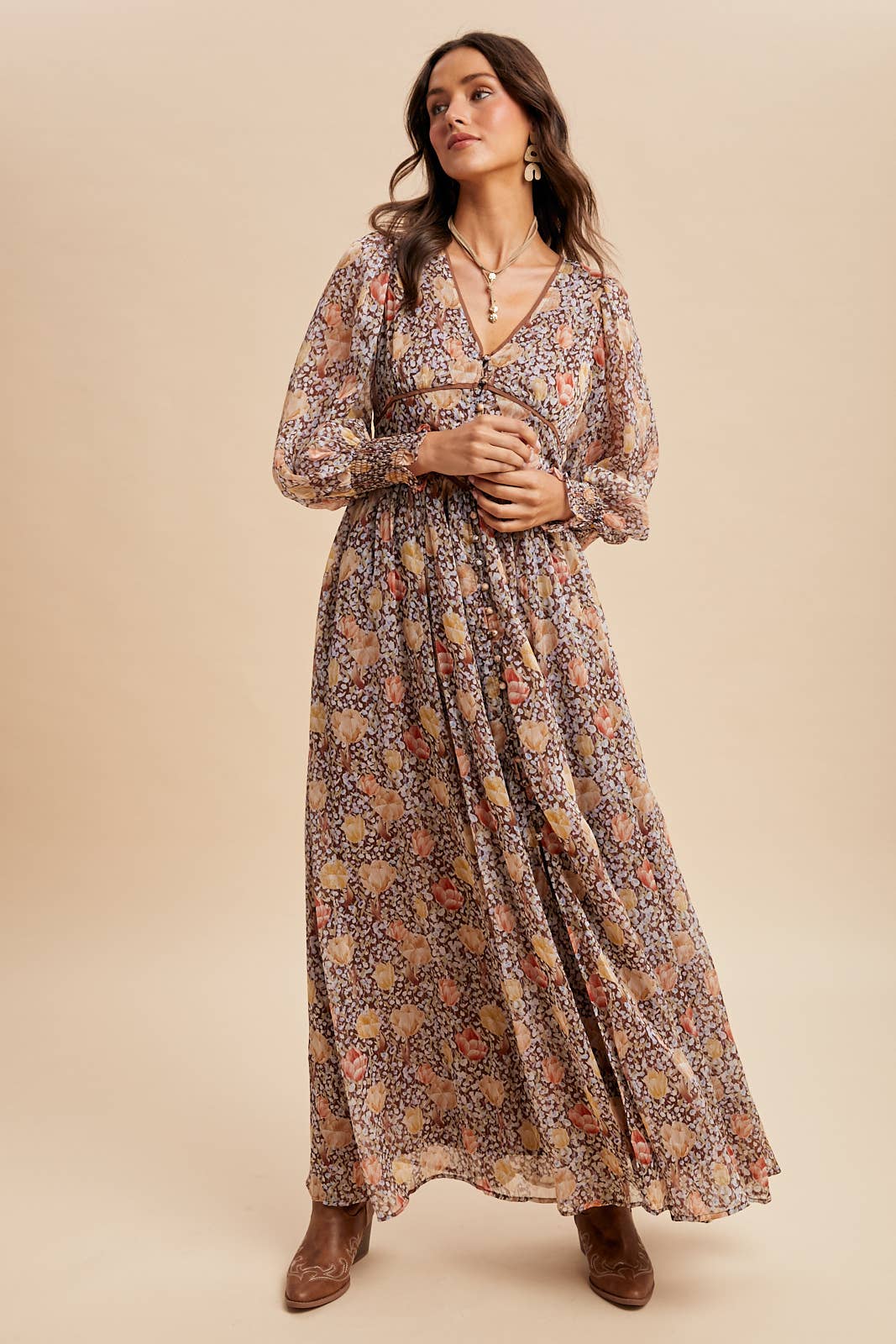 Brown Floral Maxi Dress