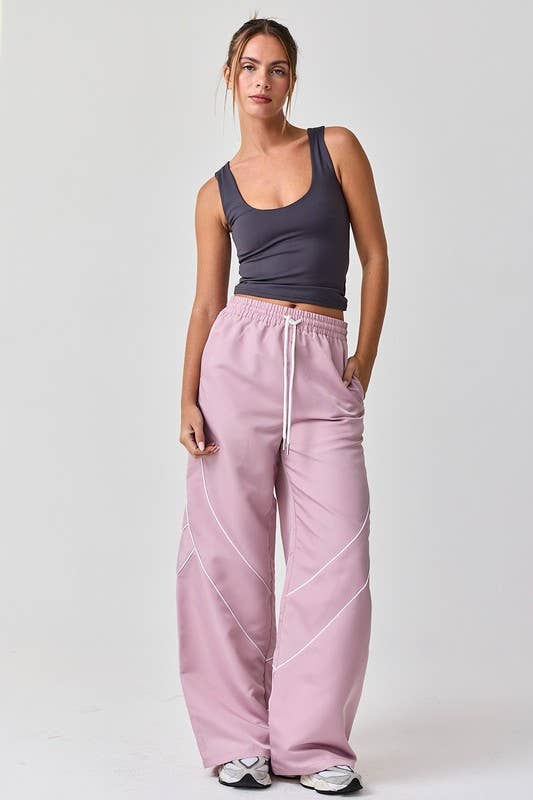 Women Pink Contrast Waistband Cargo Pants