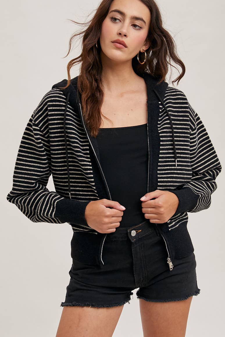 Black Striped Hoodie Jacket