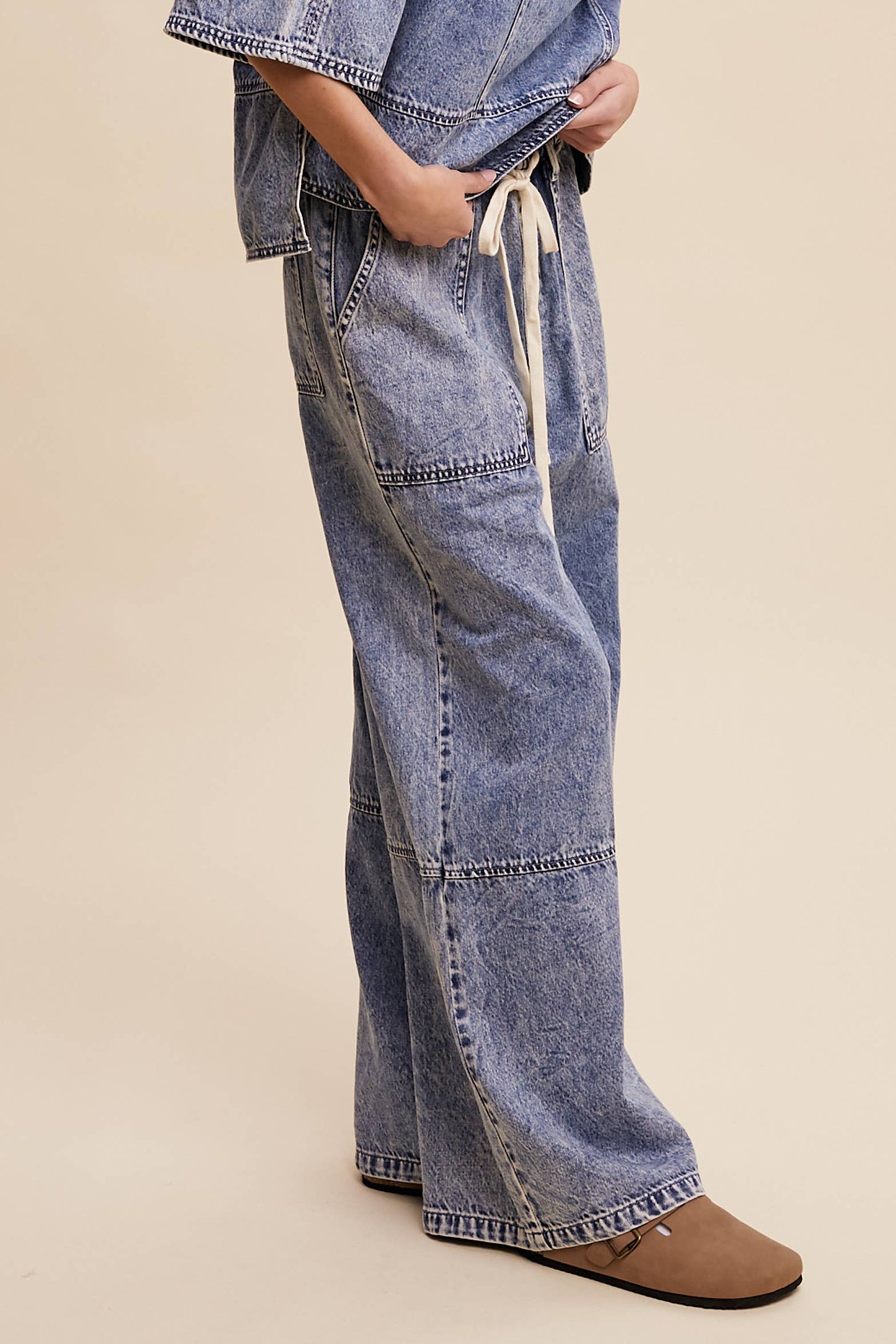Wide-Leg Denim Drawstring