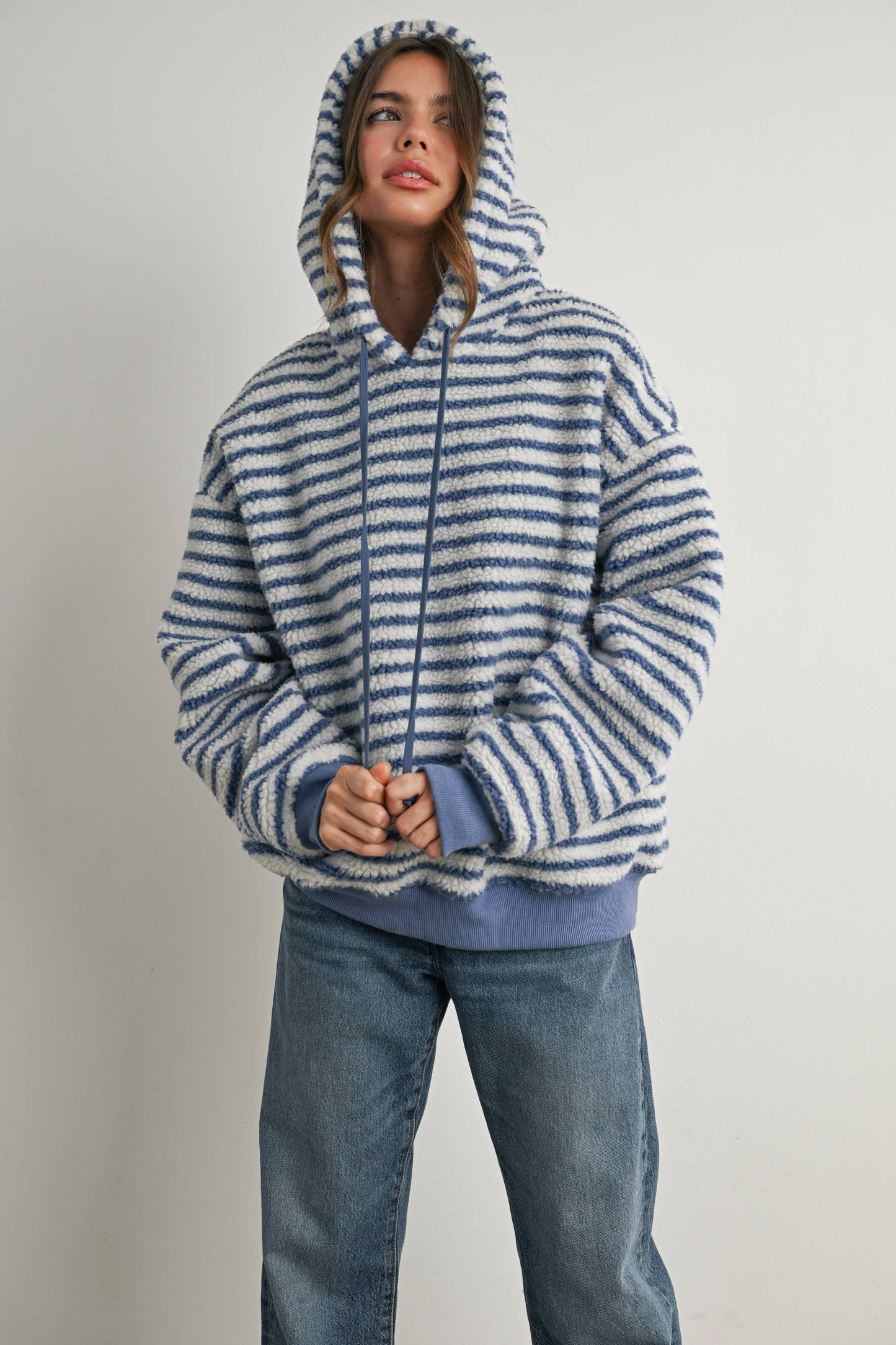 Brushed Striped Puffy Hoodie