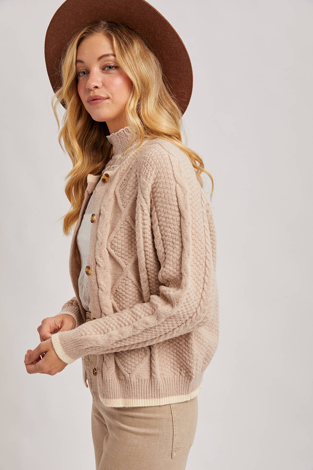 Latte Cable Knit Cardigan
