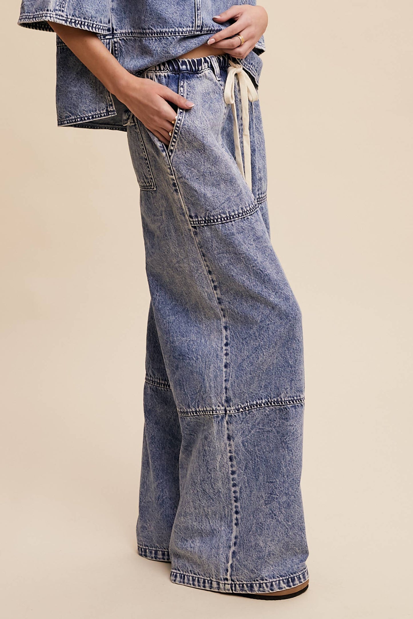 Wide-Leg Denim Drawstring