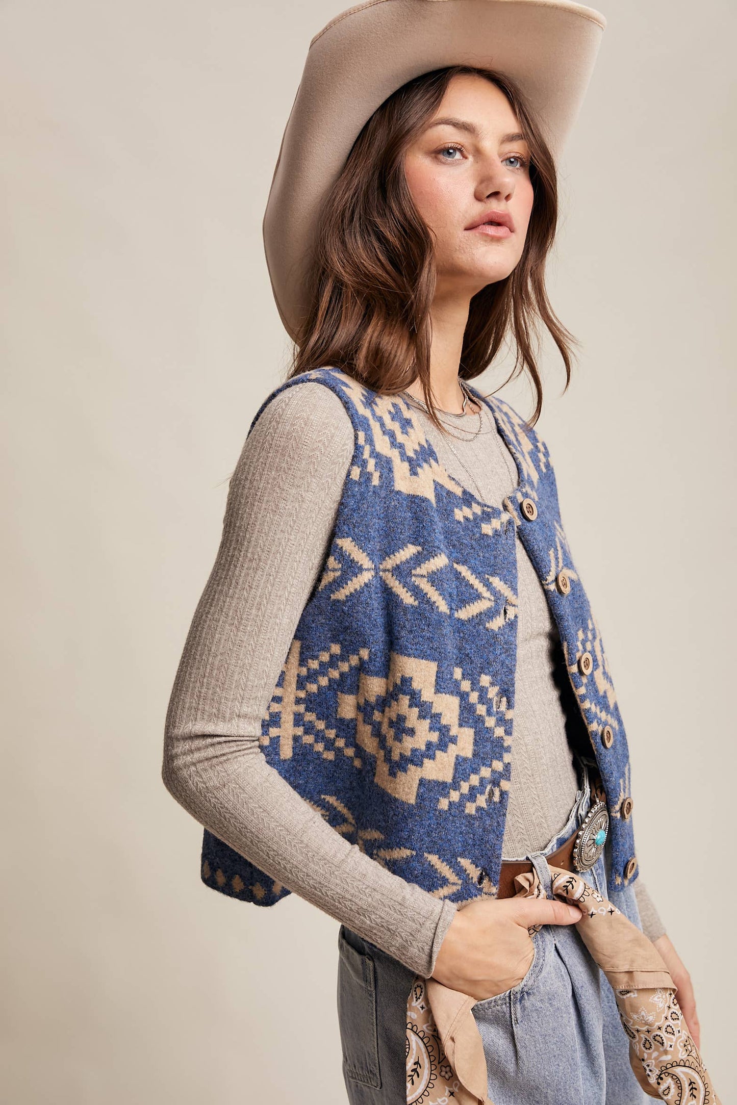 Vintage Blue Wool Vest