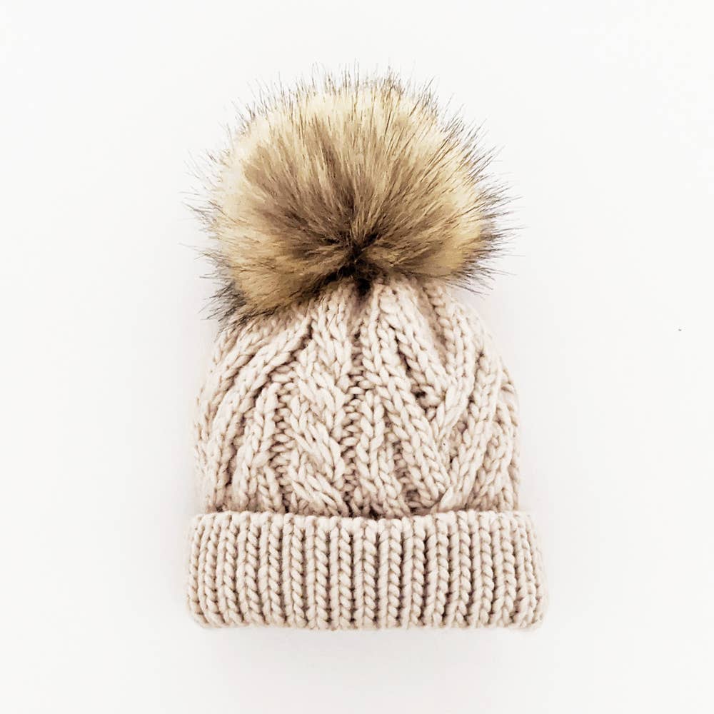 Kids Oatmeal Pom Pom Beanie