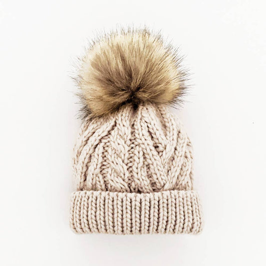 Kids Oatmeal Pom Pom Beanie